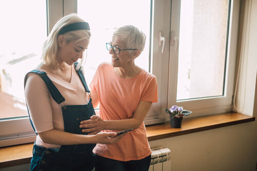 pregnant woman with mother