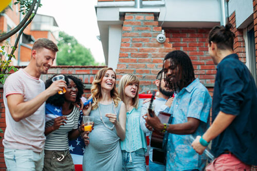 friends having patio party