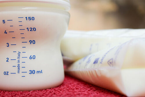 bottle and bags of breast milk