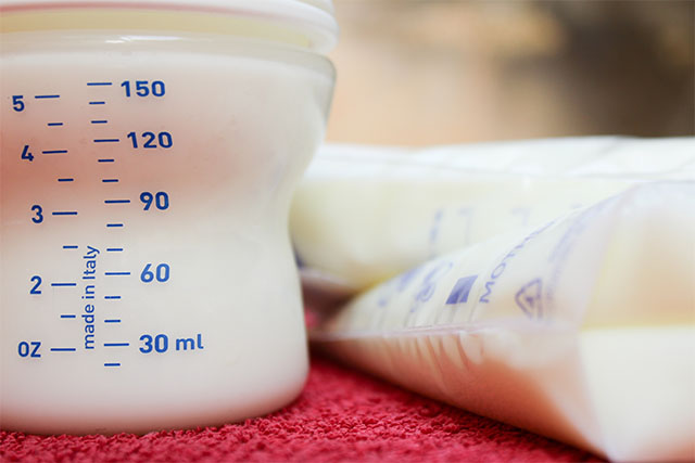 bottle and bags of breast milk