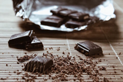 Image of chocolate broken up on a table.