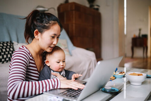 mom working with baby