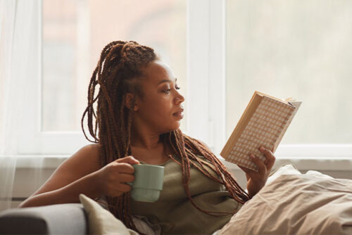 woman reading book