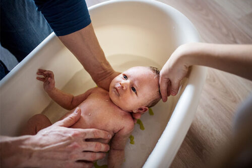 baby getting bath