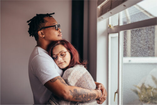 couple having a quiet moment embracing