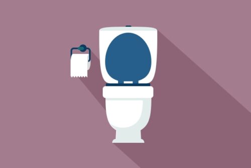 Graphic of a toilet and roll of toilet paper to represent a healthy bowel movement.