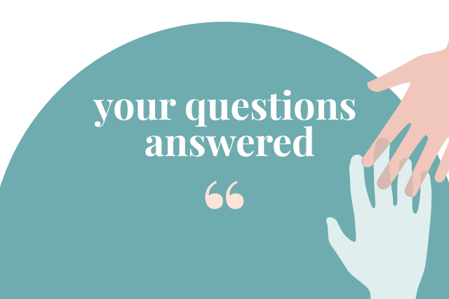 Graphic with the words "your questions answered" to represent questions people ask about trying to conceive during COVID-19.