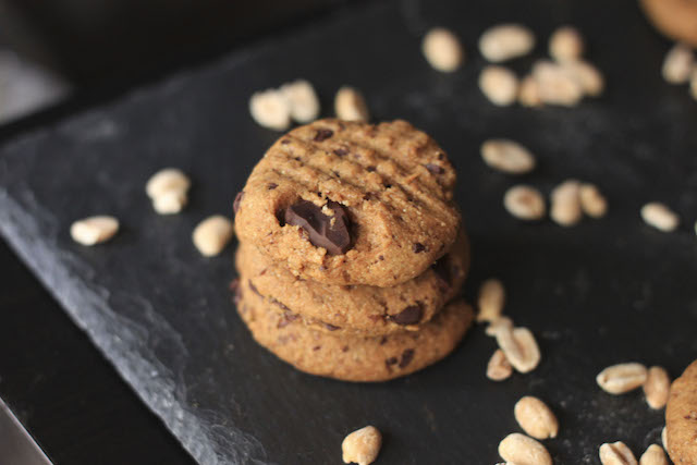 A tray of almond butter chocolate chip cookies.
