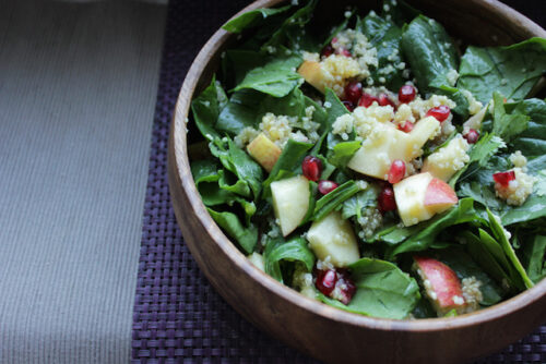 Winter spinach salad in a bowl.