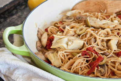 A mediterranean pasta made from a recipe