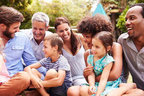 A group of friends with children.