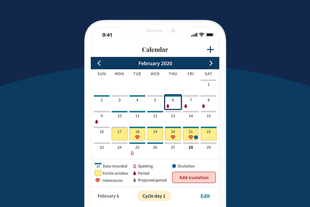 Ovia Fertility Calendar with fertile window.