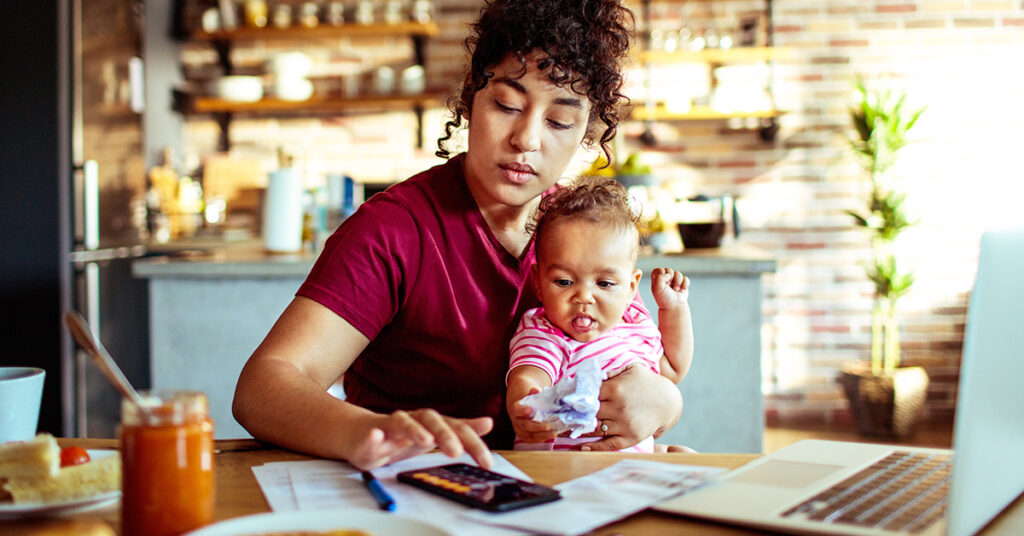Mother balances working from home and caring for her toddler