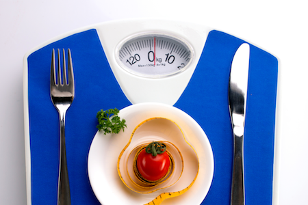 measuring tape wrapped around a tomato on top of a weight scale