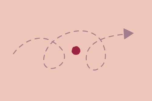 Image of an arrow flying past a red dot.