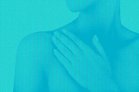 faded image of a woman touching her chest