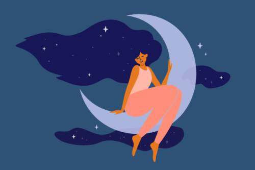 Woman dreaming in the night sky