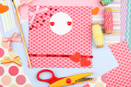 art project with bows and hearts