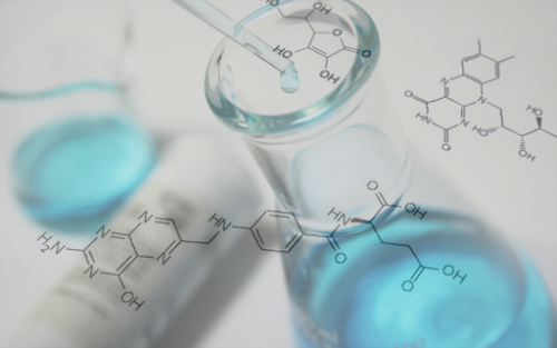 map of chemical compounds with chemical going into test tube
