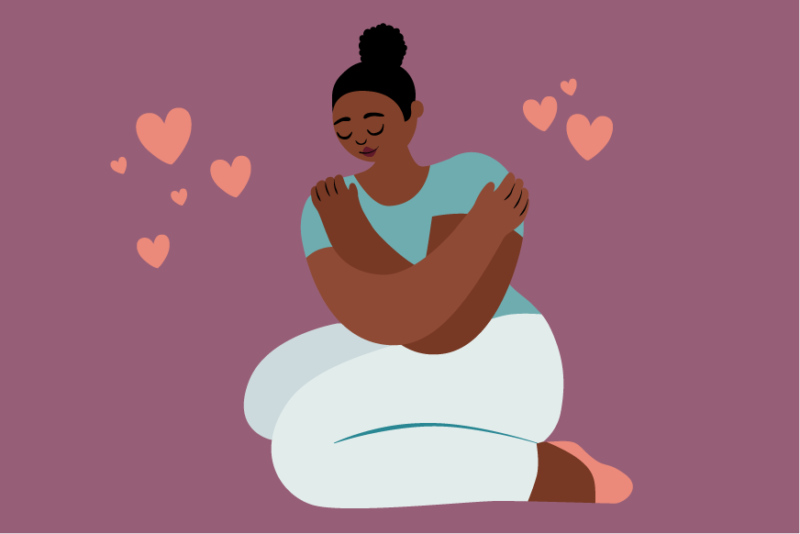 Woman embracing herself