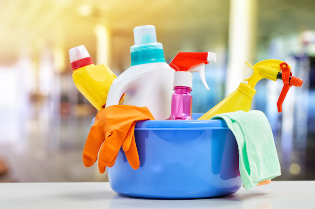 A bucket of household products that may affect fertility.