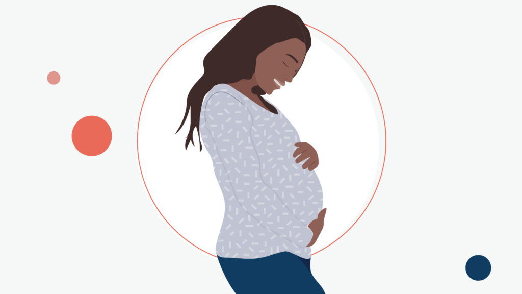 Illustration of pregnant Black woman smiling and holding belly.