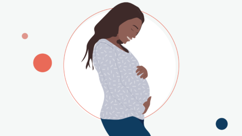 Illustration of pregnant Black woman smiling and holding belly.