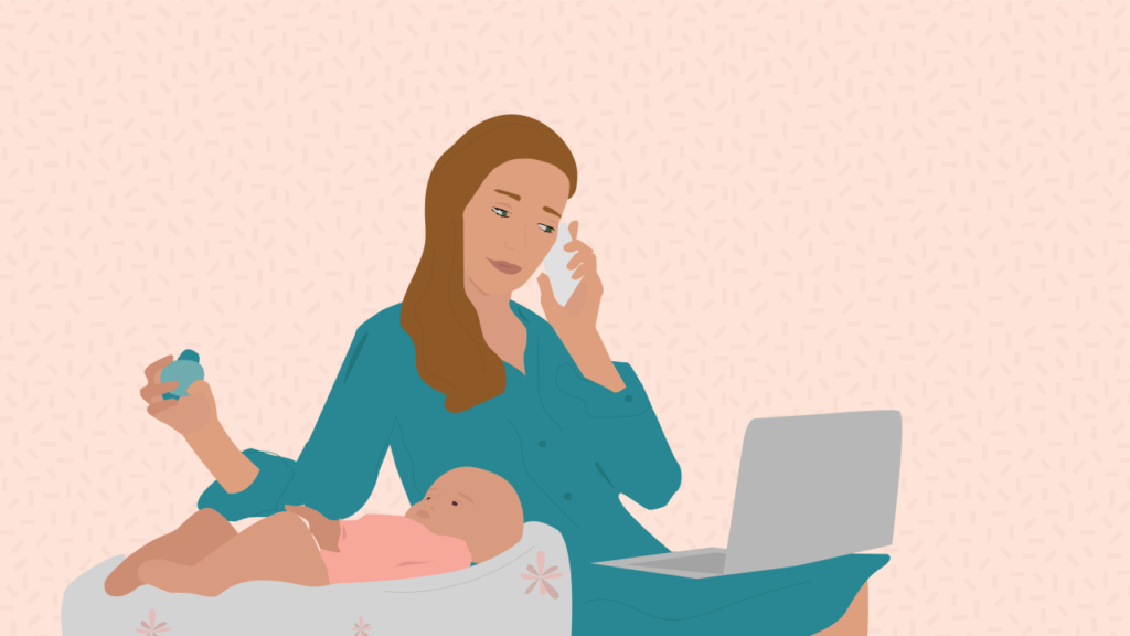 A mother's guilt: woman works while taking care of child